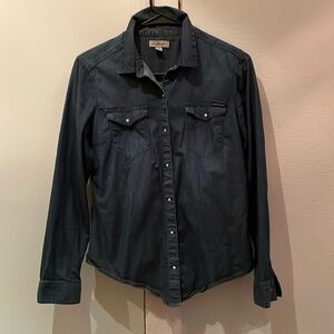 Calvin Klein denim pearl snap up top